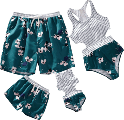 IFFEI Family Matching Mommy and Me Swimsuits Floral Printed Cutout Womens One Piece Bathing Suit Tummy Control Swimwear