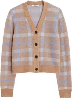 Alpaca-Blend V-Neck Cardigan in Plaid