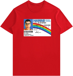 McLovin ID Shirt for Men Classic Short Sleeve Top Tee Soft Cotton Fashion Super Movie Bad Black X-Large Red