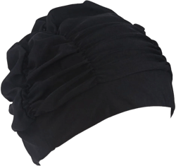 Women Ladies Pleated Cloth Fabric Swimming Hat Swim Hat Cap Bathing Cap Black