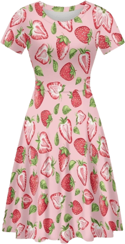Youngerbaby Cute Cherries Women's Short Sleeve Dress Summer Midi Dress Festival Tunic Top Dress 4X-Large Strawberry 2