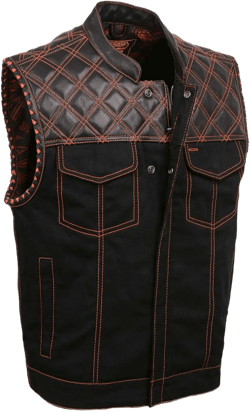 Milwaukee Leather MDM3037 Men's 'Wrecker' Black Denim and Leather Club Style Vest w/Diamond Quilt Design 5X-Large Black