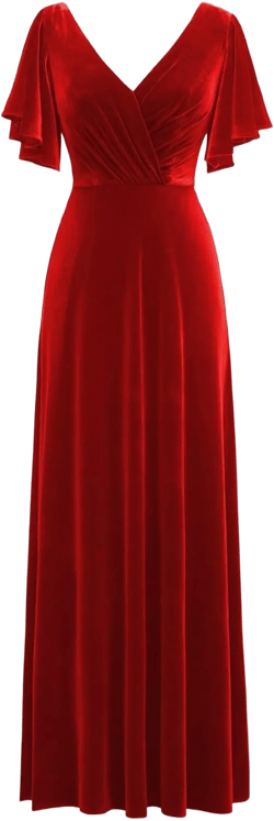 Flutter Sleeve Velvet Bridesmaids Dresses V Neck Women Wedding Long Bridesmaid Dresses for Fall 24 Red