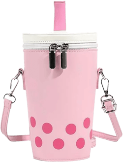 Women Female Polka Dot Milk Tea Cup Bag, Japanese Bucket Shoulder Crossbody Bag, Cute Creative Cylinder Cup Purse With Straw (Pink): Handbags: Amazon.com