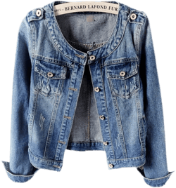 Denim Jackets Women Retro Collarless Long Sleeve Short Crop Jeans Coat Medium Blue