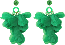 Ztech Handmade Boho Summer Fabric Flower Tassel Earrings for Women Perfect for Tropical Beach Vacation Party Statement Fashion Jewelry Green