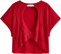 SOLY HUX 2024 Open Back Tops for Women Criss Cross Cut Out Tee Backless Casual Short Sleeve Round Neck T Shirt Large Plain Red