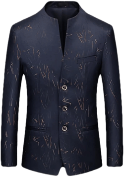 Men's Casual Slim Single Breasted Personalized Print Slim Fit Suit Dress Blazers Jacket Coat Large Dark Blue