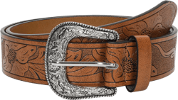 Women-Leather-Belts Vintage Western-Belt with Carved Buckle Waist-Belt for Jeans Dresses（for Waist 28"-39"）