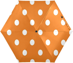 Kcldeci Compact Travel Sunshade Umbrella White Orange Polka Dot Portable Folding Umbrellas Packable Shade Umbrella for Women Men