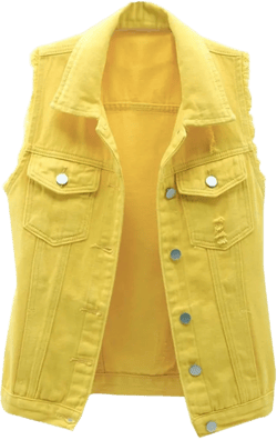 LifeShe Women's Button Up Distressed Denim Sleeveless Vest Jean Jacket with Frayed Sleeve X-Small Yellow