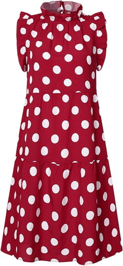Big Polka Dot Mini Dress for Women,Summer Sleeveless Mock Neck Boho Casual Cute Loose A Line Dresses Medium Red