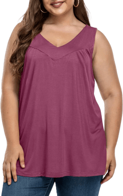 AYIFU Womens Plus Size Tunic Tank Tops Sleeveless Pleated Front V Neck Shirts
