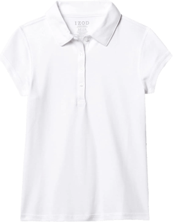 IZOD Girls' School Uniform Sensory-Friendly Short Sleeve Polo Shirt, Button Closure & Tagless Inner Neckline 10-12 White