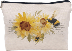 Watercolor Sunflower Bumblebee Makeup Bag, Summer Honey Bee Cosmetic Makeup Bag for Women, Bee Lovers Gifts