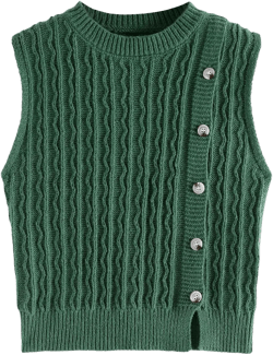SweatyRocks Women's Casual Sleeveless Round Neck Tank Top Button Front Knit Sweater Vest
