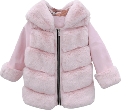 Toddler Girls Faux Leather Jacket with Fur Trim Winter Long Coat Windproof Kids Fleece Jacket Thick Warm Outwear 3-4T Pink