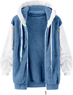 Oversized Fuzzy Fleece Jackets For Women Fashion 2024 Soft Faux Fur Cardigan Coat Shaggy Warm W 3X-Large D-sky Blue