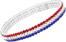Rosemarie & Jubalee Women's Red White And Blue 4th Of July Patriotic Voting Day 7.7mm Crystal Statement Stretch Rhinestone Bracelet