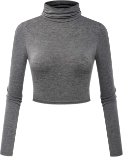 Herou Women Long Sleeve Crop Top Turtleneck Soft Lightweight Basic Slim Fit Tops 2-gray Small