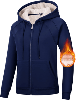 MoFiz Women's Fleece Zip Up Hoodie Warm and Cozy Sherpa Lined Sweatshirt Winter Hoodie Jackets for Women with Pockets Navy Blue Medium