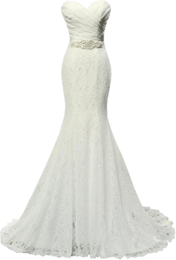 SOLOVEDRESS Women's Beaded Pleat Lace Wedding Dress Mermaid Bridal Gown with Sash 7 Ivory
