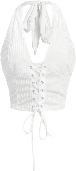 Verdusa Women's Going Out Halter Corset Tops Sleeveless Lace Up Open Back Crop Top Medium White
