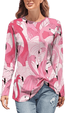 Elegant Casual Flamingo Tunic Shirt Pink for Women Girl's Summer Sun Beach M Medium Style-4