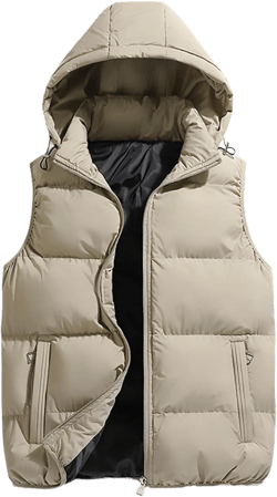 Gihuo Men's Hooded Puffer Vest Sleeveless Zip Up Padded Jackets Coat Lightweight Quilted Gilet with Pockets Large Khaki