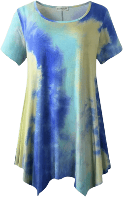 LARACE Short Sleeve Shirts for Womens Plus Size Tops Casual Summer Clothes Asymmetrical Tunic Blouses T04-blue Large