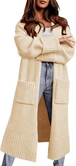 Danedvi Cardigan Sweaters for Women Fall Open Front Knit Cardigans Duster Coat Large Beige
