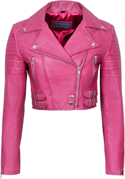 Ladies Biker Real Leather Jacket Cropped Short Body Style 100% Lambskin 5625 US 14 / UK 18 Fuchsia Pink