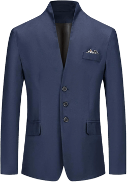 Men's Stand Collar Chinese Tunic Blazer Casual Slim Fit Blazer Front Button Jacket Medium Navy Blue