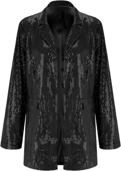 ZYXTIM Women's Sequin Shiny Open Front Blazer Plus Size Long Sleeve Sparkly Cardigan Oversize Fashion Business Casual Jacket Black 3X-Large