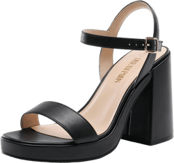 DREAM PAIRS Heels for Women Block Chunky Platform High Heels Open Toe GISELLE Fashion Wedding Party Evening Prom Dance Ankle Strap Dress Pump Sandals Shoes 10 Black