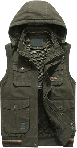 Flygo Men's Thickened Sherpa Lined Fishing Vest Outdoor Winter Warm Jacket with Removable Hood