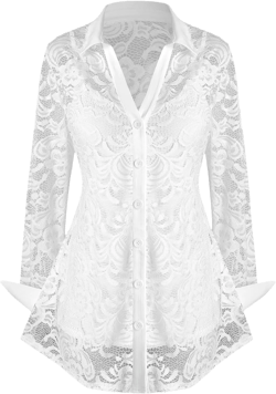 ROSE GAL Rosegal Womens Plus Size Sheer Lace Button Front Long Sleeve Blouse and Cami Top Twinset White 2X
