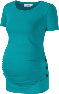 Maternity Tunic Tops Maternity Shirt Side Button and Ruched Maternity Tunic Tops Maternity Short Sleeve T-Shirts Medium Emerald
