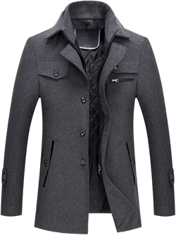 Maiyifu-GJ Men's Wool Blend Winter Coat Stand Collar Single Breasted Trench Jacket Slim Fit Windproof Warm Overcoat Top (Grey,170)