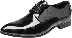 Dress Shoes Men Pointed Toe Floral Patent Leather Lace Up Oxford Fashion Formal Shoes Black Blue Red 7 Black