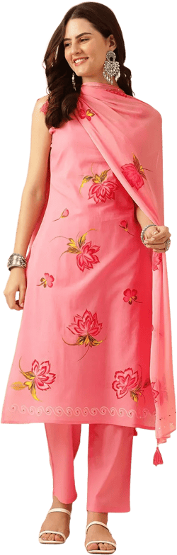 Floral Printed Regular Phulkari Pure Cotton Kurta ,Trousers & Dupatta