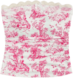Floerns Women's Cute Lace Trim Strapless Tube Tops Summer Pattern Ruched Bandeau Crop Tube Tops Large Hot Pink