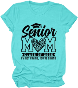 Women Short Sleeve Shirt Crewneck Funny T-Shirt Senior Mom Class of 2025 Graphic Print Graduation Tees Tops Blue 3X-Large