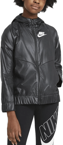 Nike Girl's Windrunner Jacket (Little Kids/Big Kids) Black/Black/White LG (14-16 Big Kid)