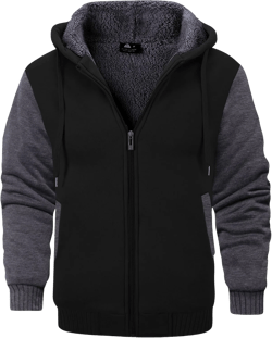 GEEK LIGHTING Men’s Fleece-Lined Zip Up Hoodie, Thick Hooded Jacket Winter Warm Athletic Sweatshirt XX-Large Black/Gray