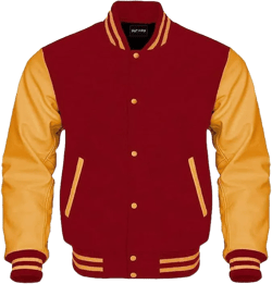 Men's Orignal Baseball Letterman Varsity Jacket Geninue Leather Sleeves and wool body colors available (US, Alpha, Medium, Regular, Regular, Red Gold)