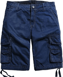 Maiyifu-GJ Men's Casual Loose Cargo Shorts Lightweight Multi-Pockets Cotton Hiking Shorts Elastic Waist Cargo Short Pants 33 Navy Blue