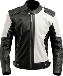 Men's Biker Multi Color Leather Jacket, Leather Biker Jacket for Men, Faux Leather Biker Bomber Jacket 4X-Large Black and White