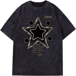 Graphic Tees Y2k for Women Men Baggy Star Shirt Grunge Summer Casual Tops Goth Embroidery Oversized Aesthetic Clothes Small A-black