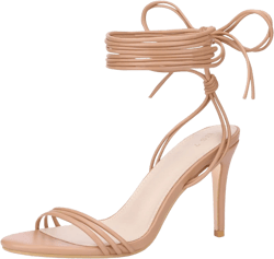 Allegra K Women's Strappy Lace Up Slingback Open Toe Stiletto Heel Sandals Nude 8